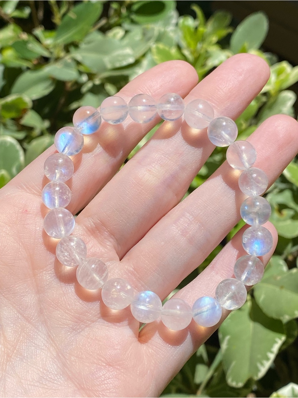 Natural Blue Indian Moonstone Bracelet 8.8mm Blue Sheen 6.5-6.75”